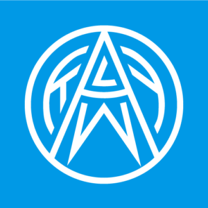 Klyw's logo on white over blue